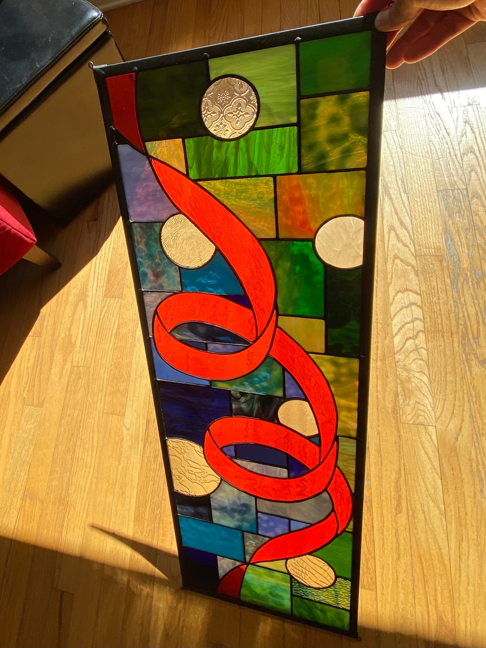 Abstract Stained Glass Window Blue Green Orange 12 X 36 One Etsy