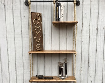 Estantes flotantes rústicos / Estante de baño / Estantes de pared de madera / Almacenamiento y organización / Decoración de la granja / Estante de tubería industrial /