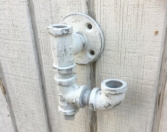 Soporte de vela de tubo de acero industrial, conscongestion de vela de tubo blanco angustiado, decoración industrial, decoración de la cueva del hombre.