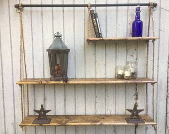 Estantes flotantes rústicos / Estante de baño / Estantes de pared de madera / Almacenamiento y organización / Decoración de la granja / Estante de tubería industrial /