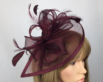 Burgundy Fascinator Wedding Mother of the Bride Groom occasion Races Ladies Day Ascot Epsom Derby Prom Hatinator