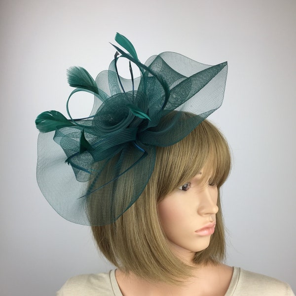 Dark Green Fascinator Bottle Green Fascinator Headband Wedding Guest Races Hairband Dark Green Emerald Headpiece Races Bride Groom Ladies