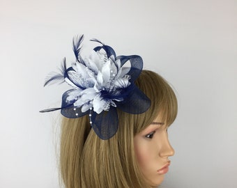 Navy and White Fascinator Royal Ascot Races Ladies Day  Mother of the Bride Groom wedding fascinators occasion