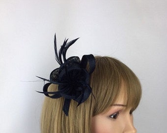 Dark Navy Blue Fascinator on Clip Navy Fascinator on Clip Wedding Mother of the Bride Mother of the Groom Ladies Day Races Occasion