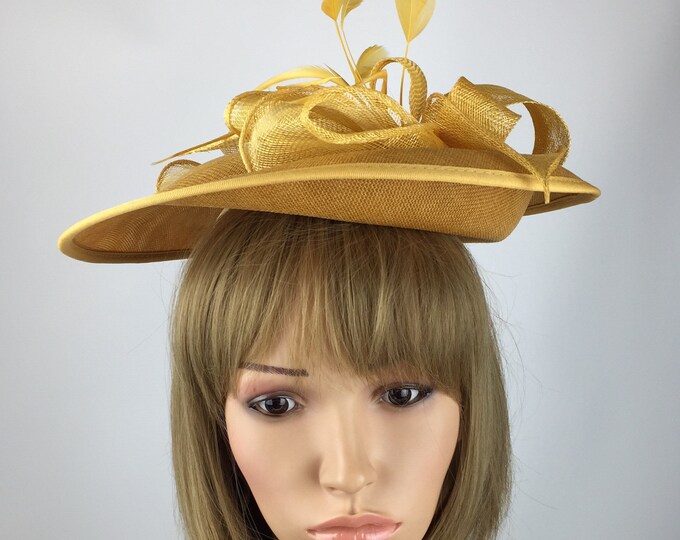 Gold Mustard Yellow Fascinator Hat Wedding Hatinator Mother of the