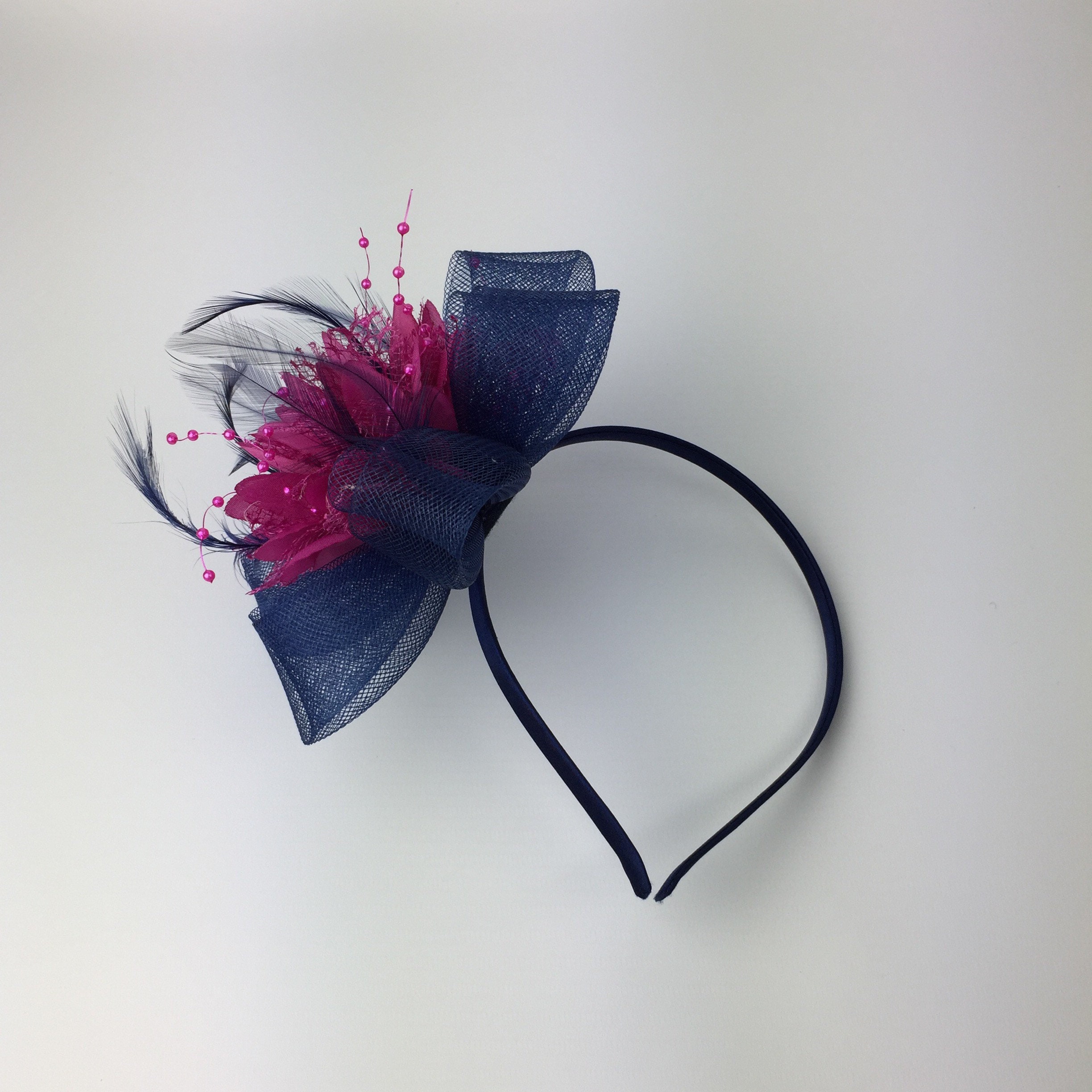 Navy and pink fascinators for weddings deals