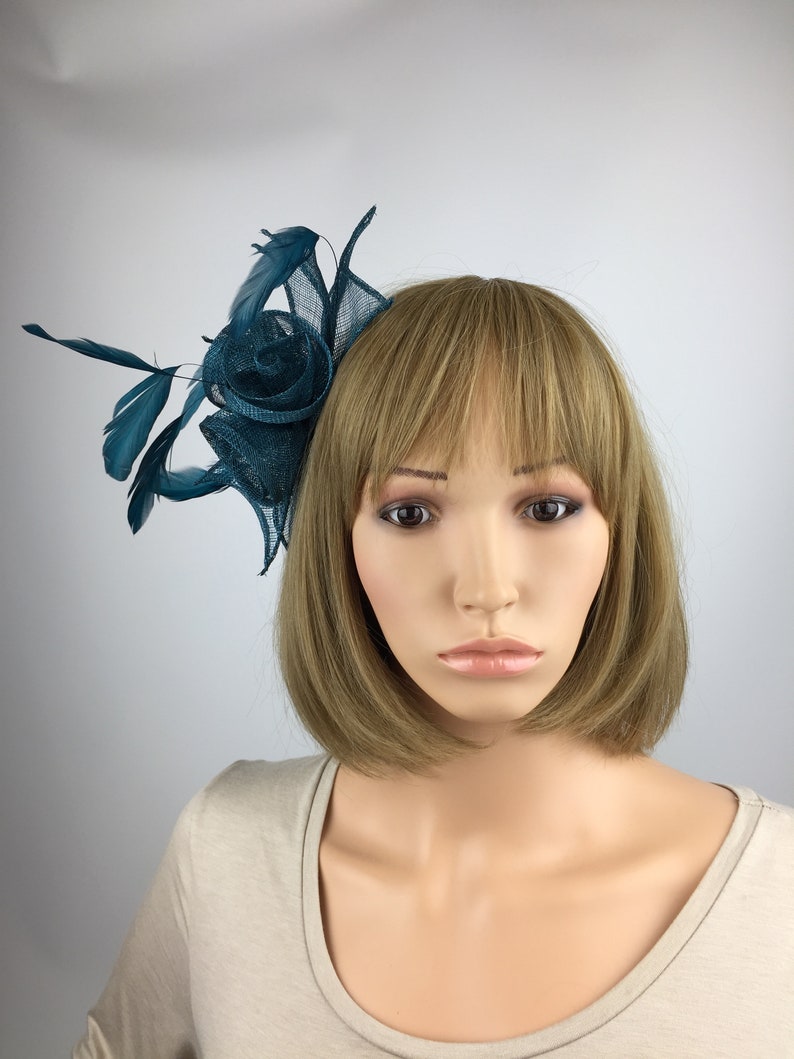 Teal Fascinator on Clip Blue Green Fascinator Hatinator Hat Etsy UK