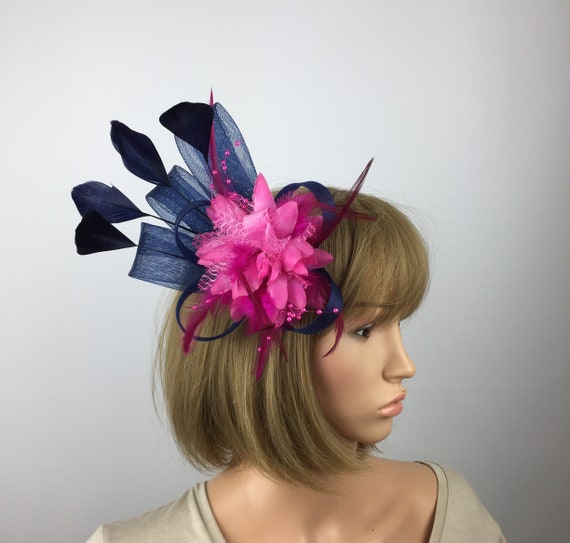 Navy and pink fascinators for weddings deals