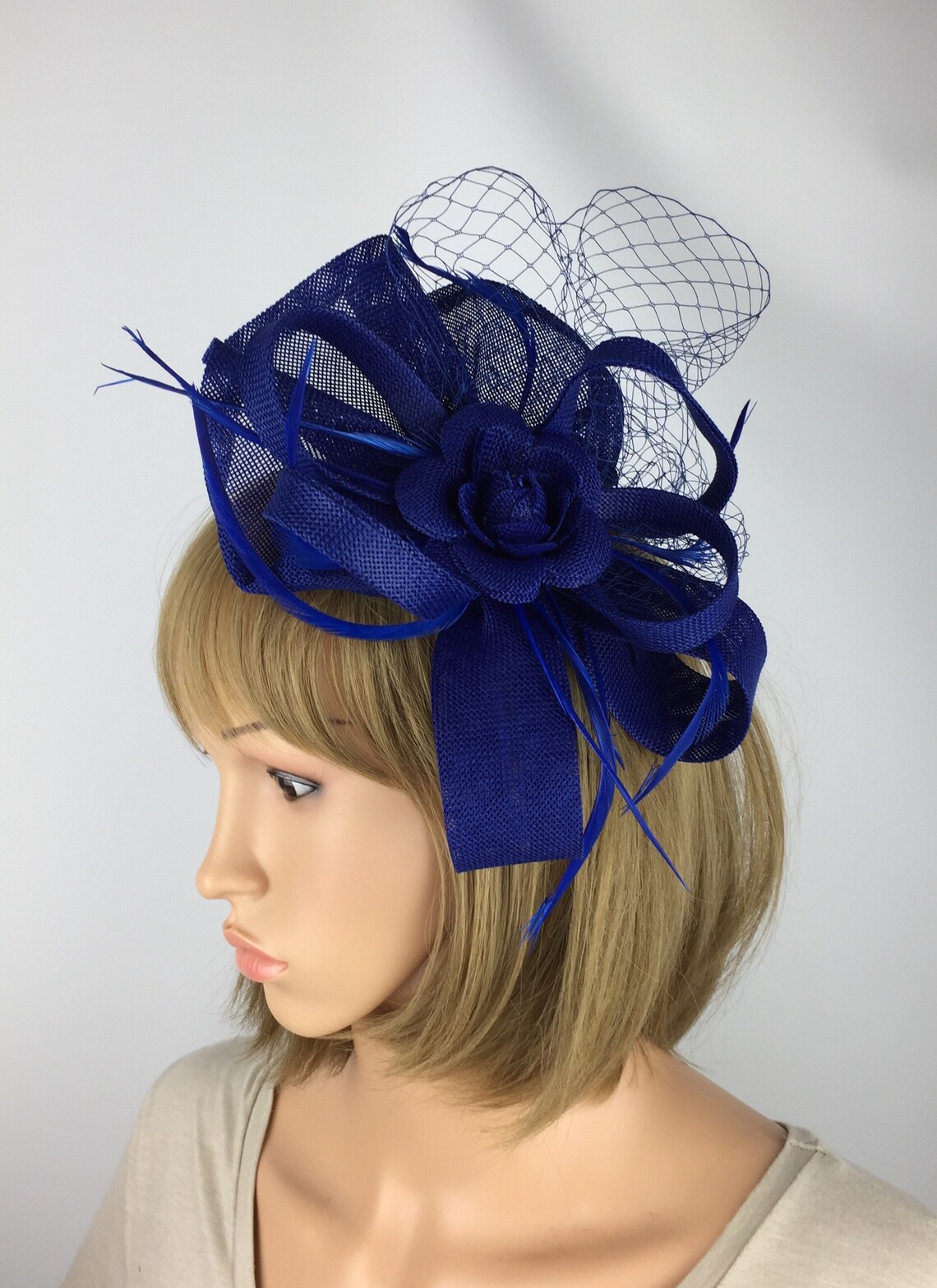 Royal Blue Fascinator Bow Flower Wedding Races Occasion Hat Etsy