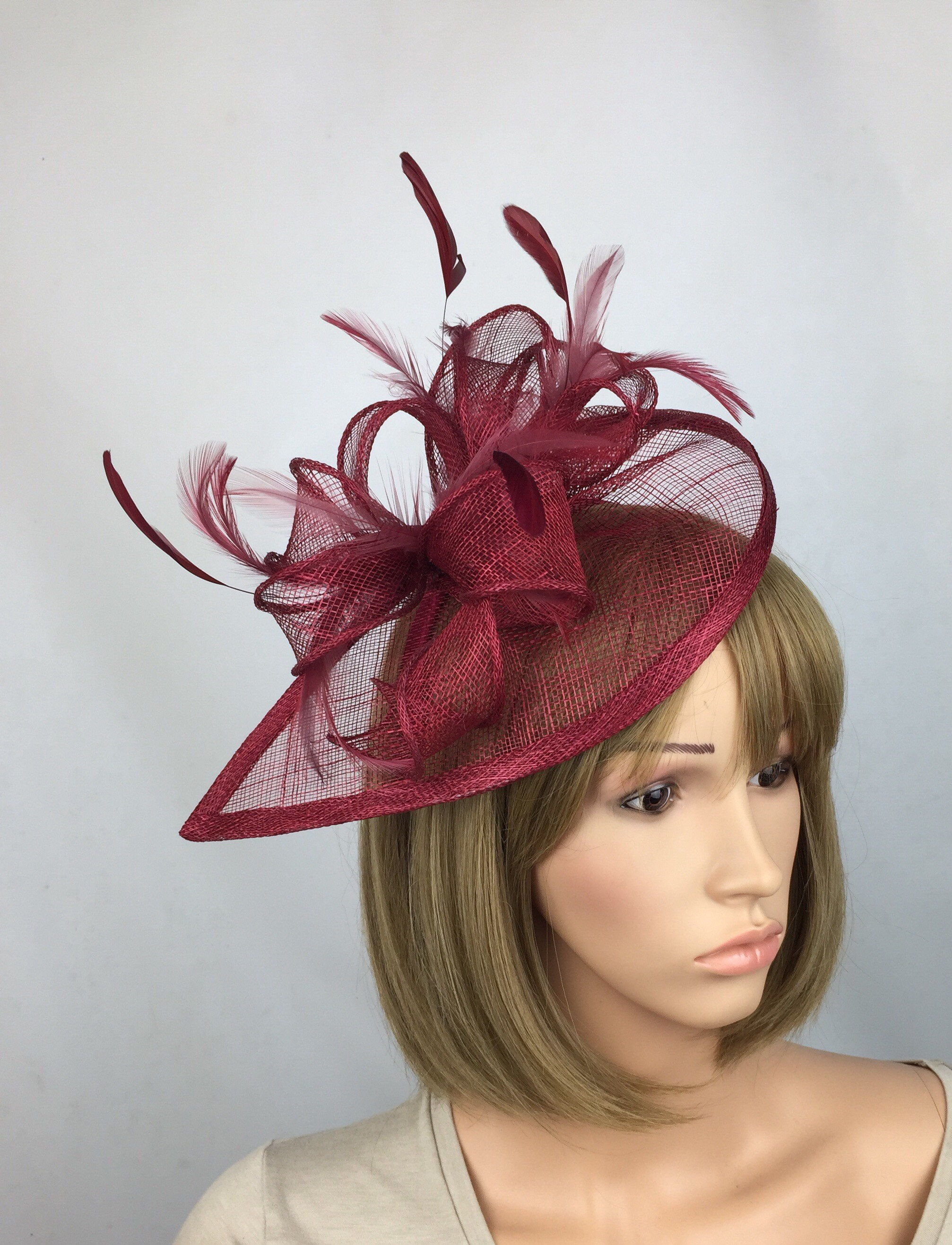 Burgundy Fascinator Hat Red Fascinator wedding fascinator hat Etsy