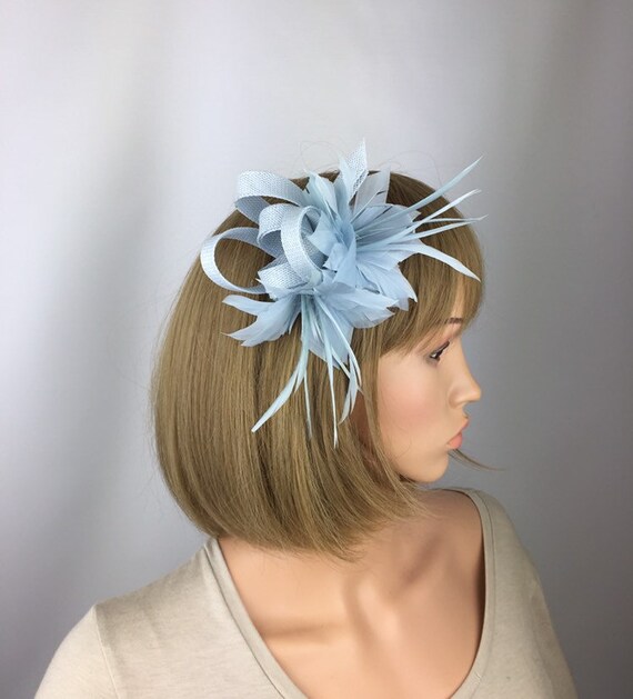 Pale Blue Fascinator on Clip Ice Blue 