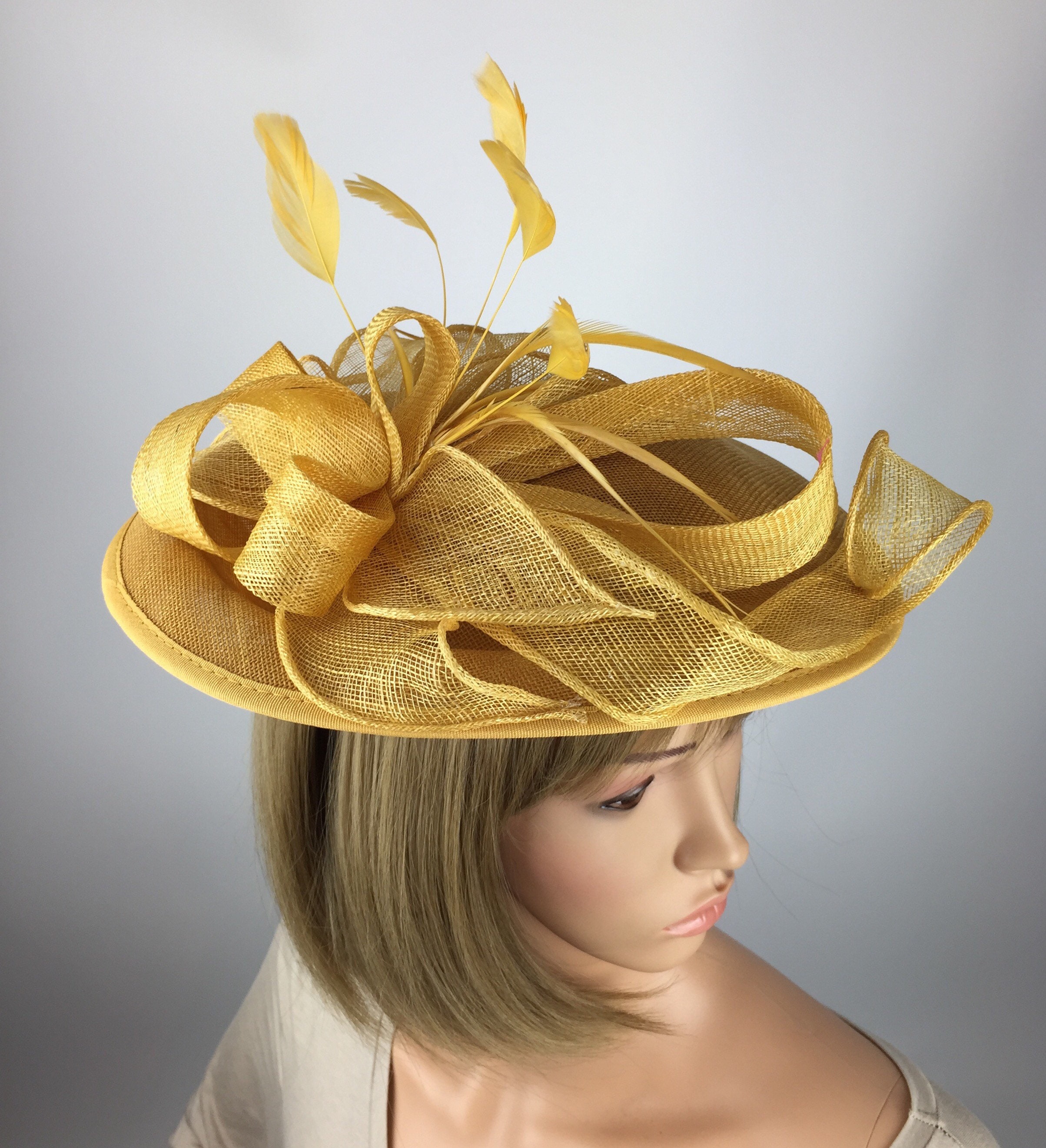 Gold Mustard Yellow Buttercup Fascinator Hat Hatinator Wedding Etsy