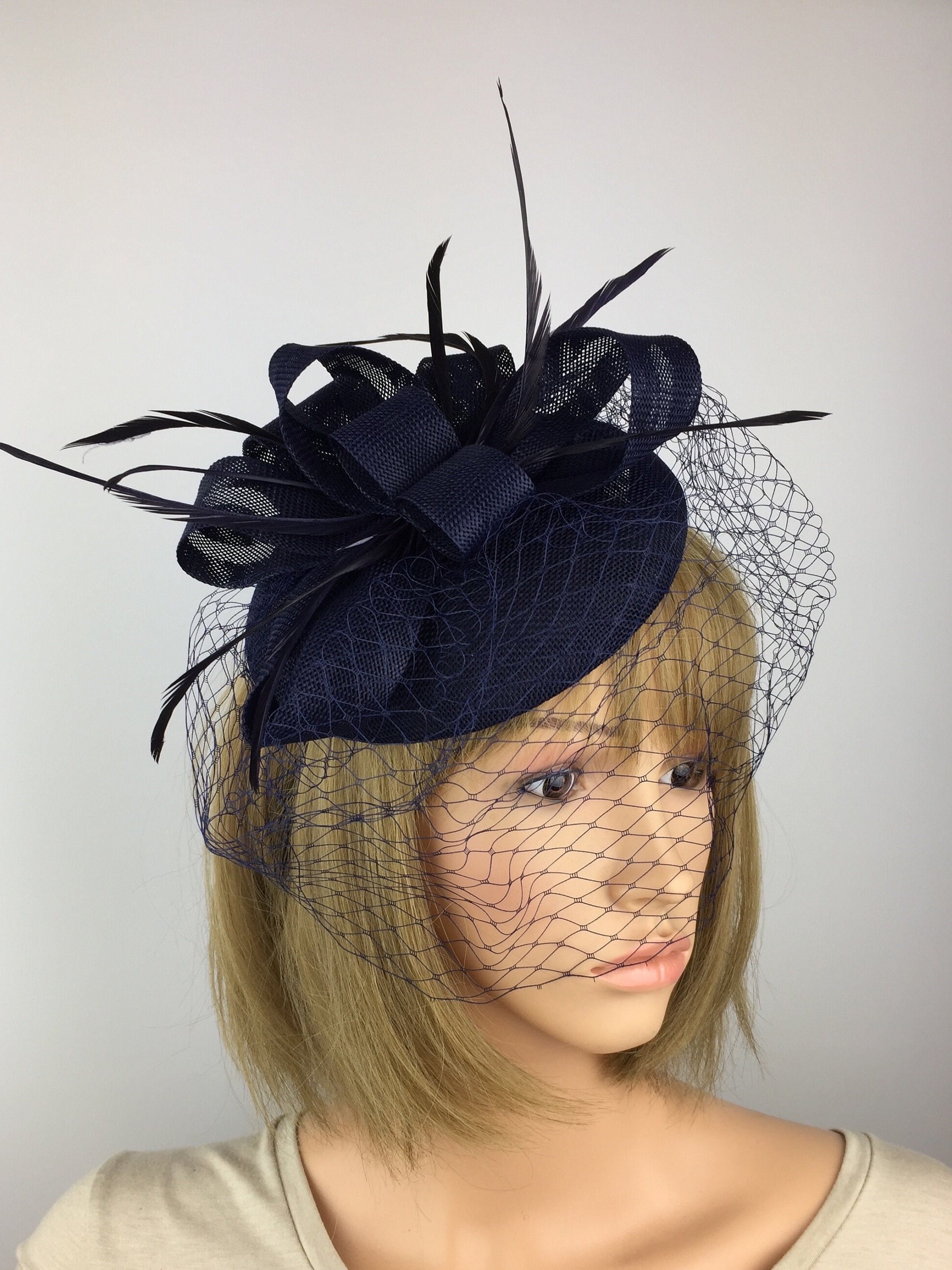 Fabulous Classy Navy Braided Rhinestone Elegant Fascinator Ribbon Veil D… Navy Veil Fascinator - Etsy UK main image 2