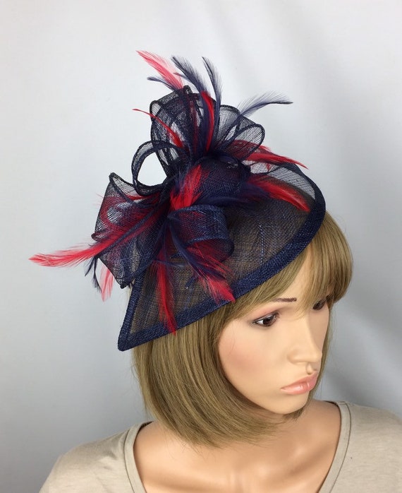 navy and red wedding hat
