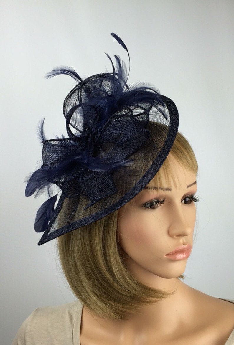 Dark Navy Blue Fascinator Teardrop Hatinator Mother of the Etsy