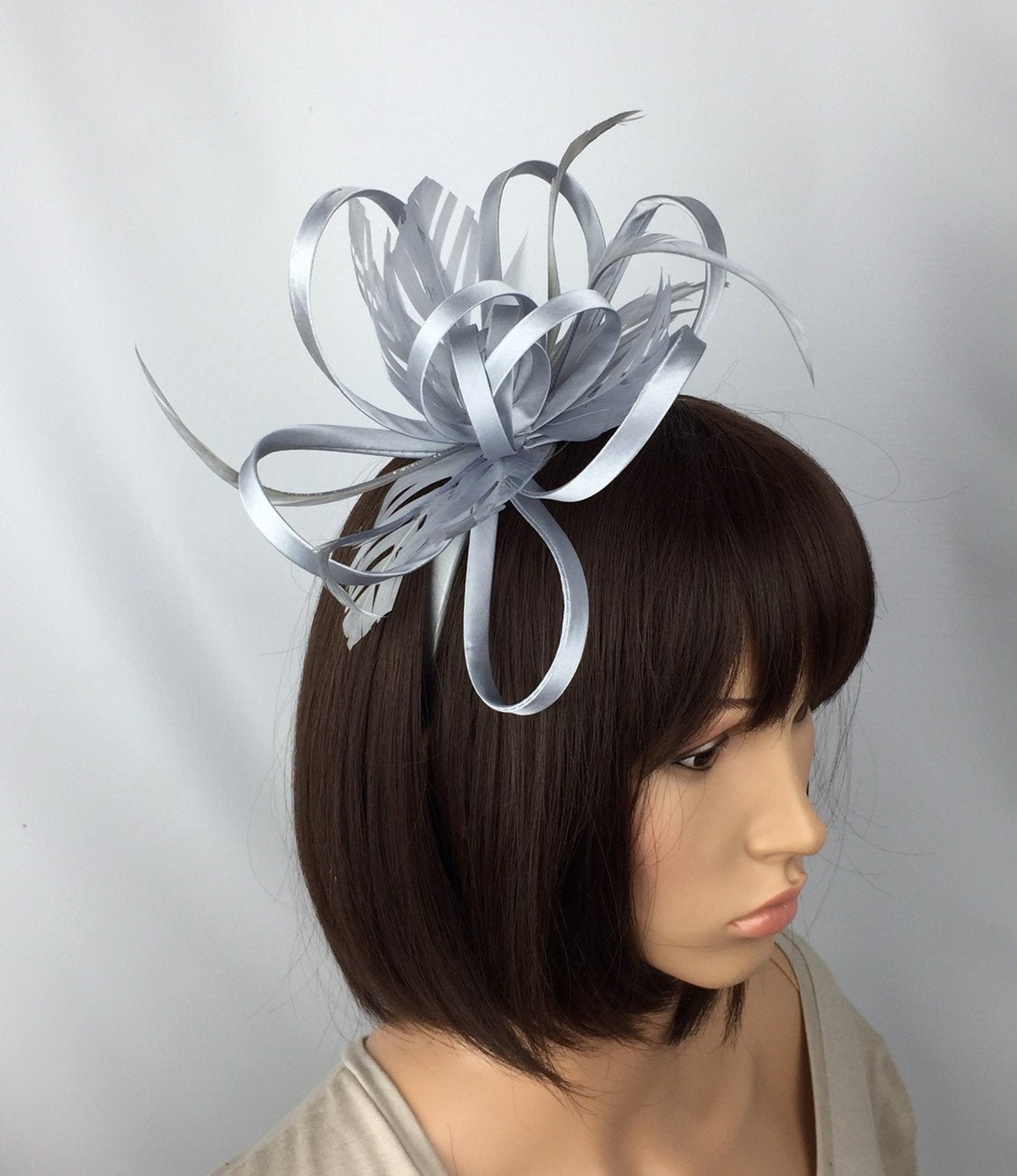 Silver Fascinator Pale Grey Fascinator on headband Hat Wedding Etsy