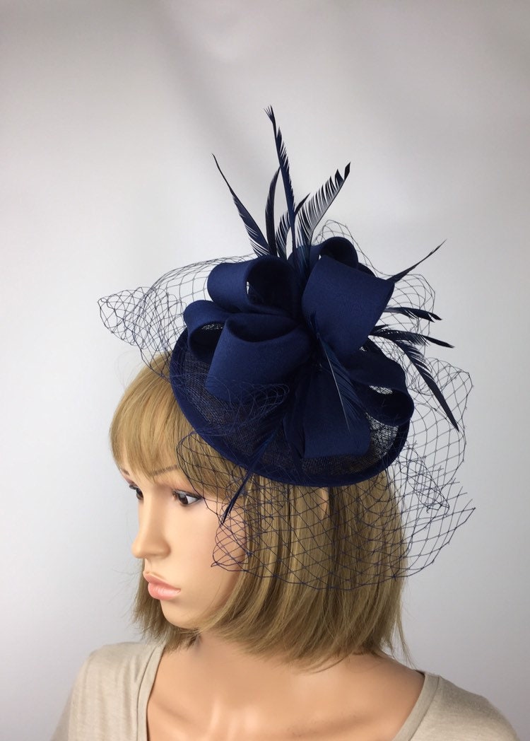 Navy Blue Fascinator on headband Blue Wedding Hatinator Mother | Etsy
