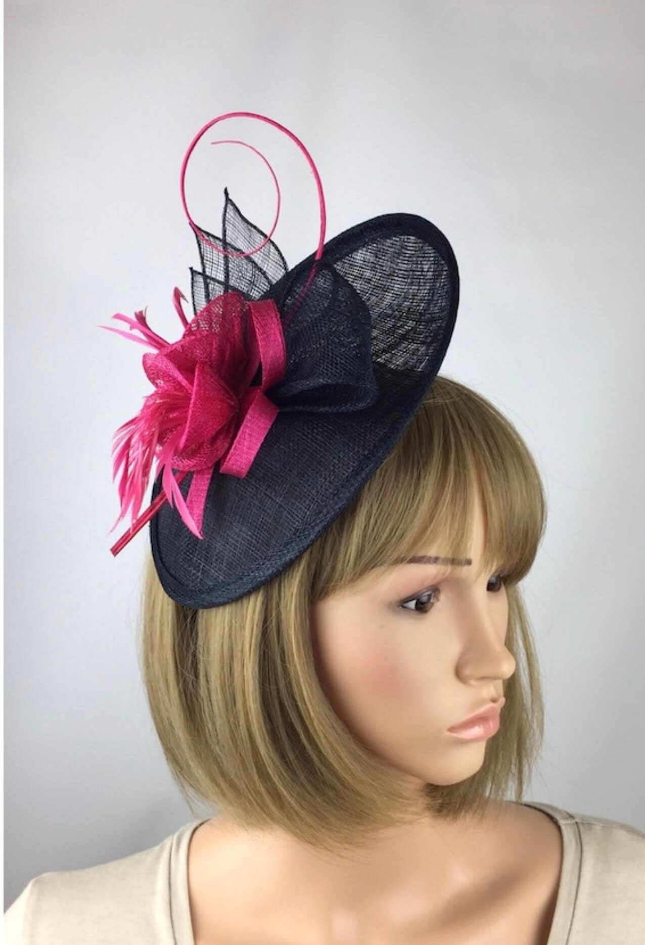 Navy Blue and Pink Fascinator Navy and 