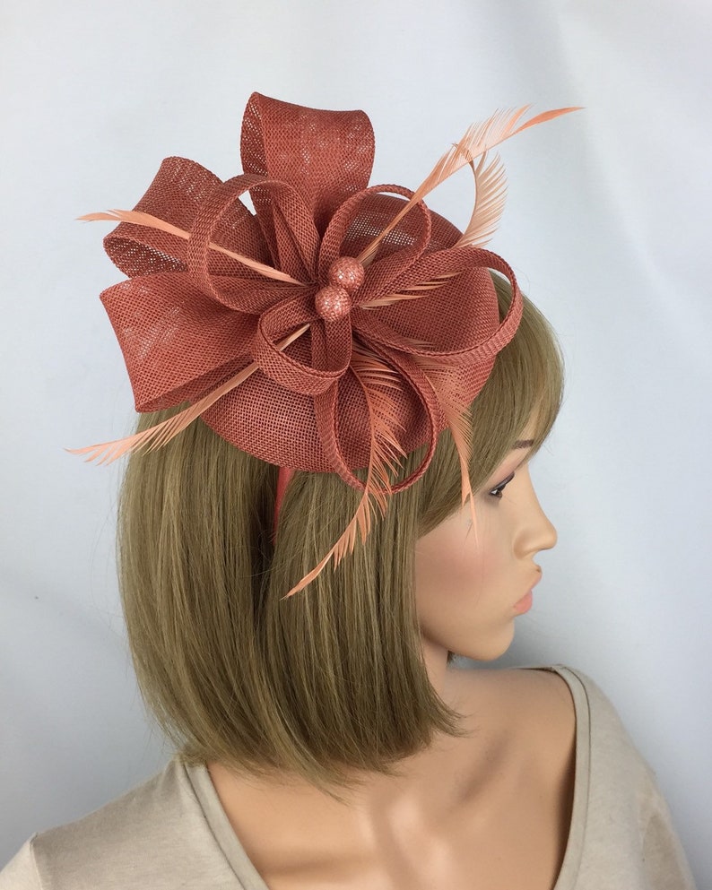 Ladies Day Race Occasion Royal Ascot Coral Fascinator Wedding Hat Headband Clip