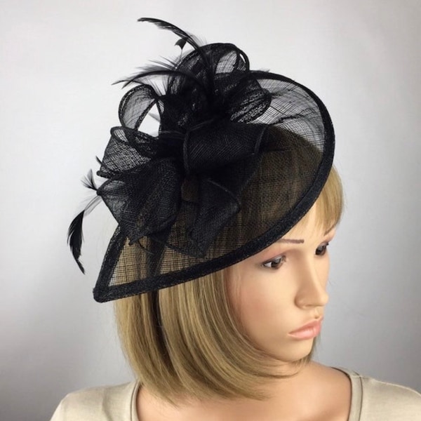 Black Fascinator on Clip Black Hatinator Wedding Mother of the Bride Ladies Day Ascot Races Occasion Hat Funeral Fascinator Hair Accessory