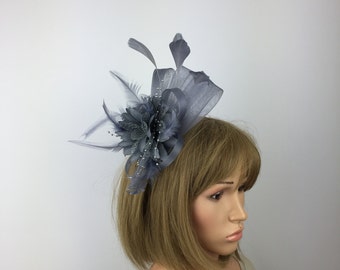 Grey Fascinator Mother of the Bride Groom Grey Fascinate Royal Ascot Pewter Platnium Wedding Hatinator Occasion Ladies Day