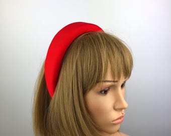 Red Padded Headband – Luxury Vintage Hairband, Solid Colour, Boho Hair Accessory & Gift for Her