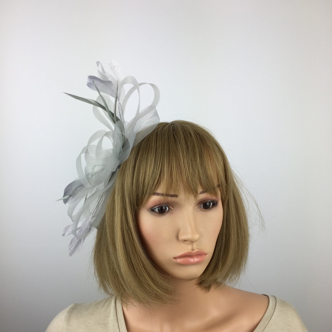 Grey Fascinator on Clip Silver Fascinator Grey Wedding Corsage Etsy UK