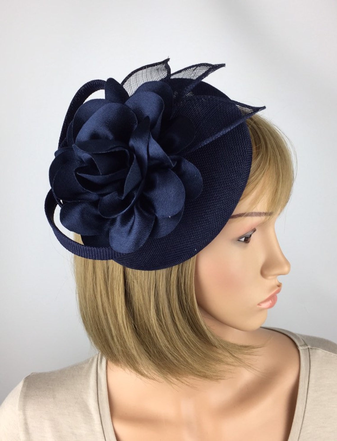 Dark Navy Blue fascinator on Clip Blue Fascinator Wedding Etsy