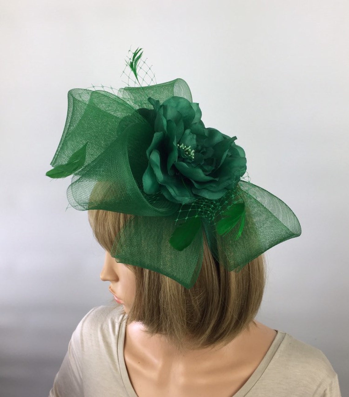 Emerald Green Fascinator Green Flower Wedding Fascinator Green Etsy