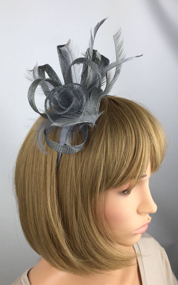 FASCINATOR Navy PERFECT FOR WEDDINGS Alice Band PROM Grey Code 31