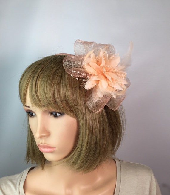 Clip Nude Fascinator Wedding Corsage 