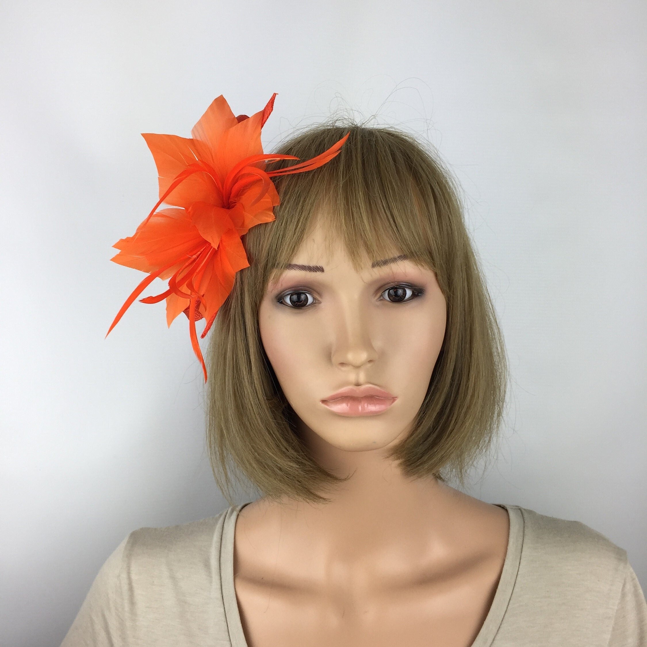 orange feather fascinator millinery burlesque headband wedding hat hair piece x 