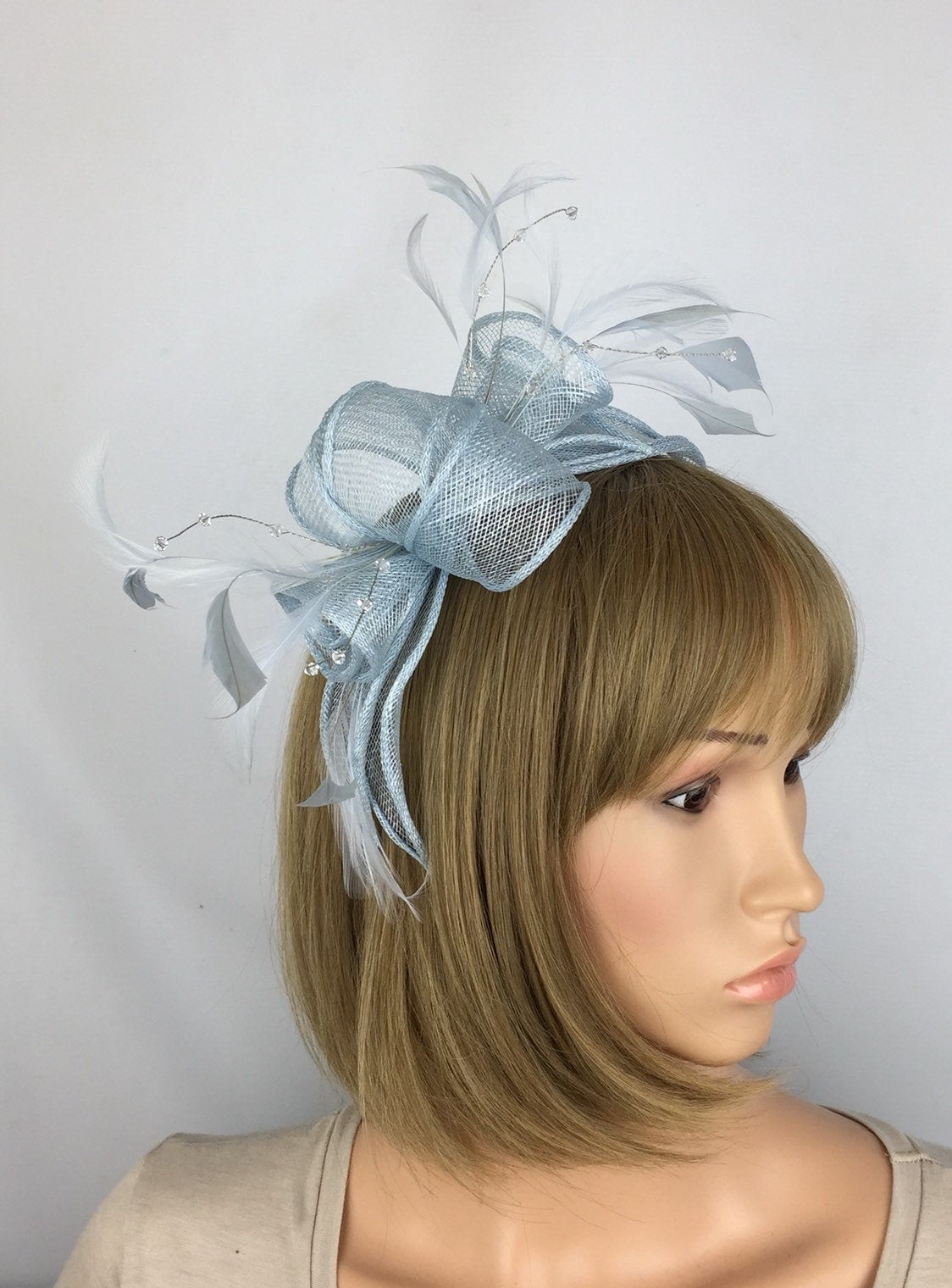 Blue fascinator, Pale blue fascinator, Light blue wedding