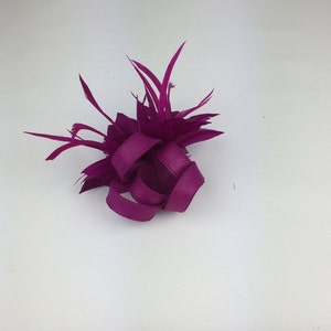 May include: A magenta feather and ribbon flower hair clip.