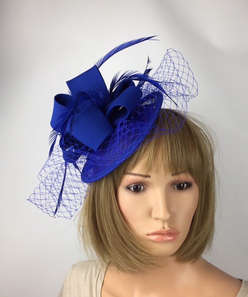 HATINATOR HAIR FASCINATOR ROYAL BLUE FEATHER HAT WEDDING HEAD BAND hatinator-hair-fascinator-royal-blue-feather-hat-wedding-head-band