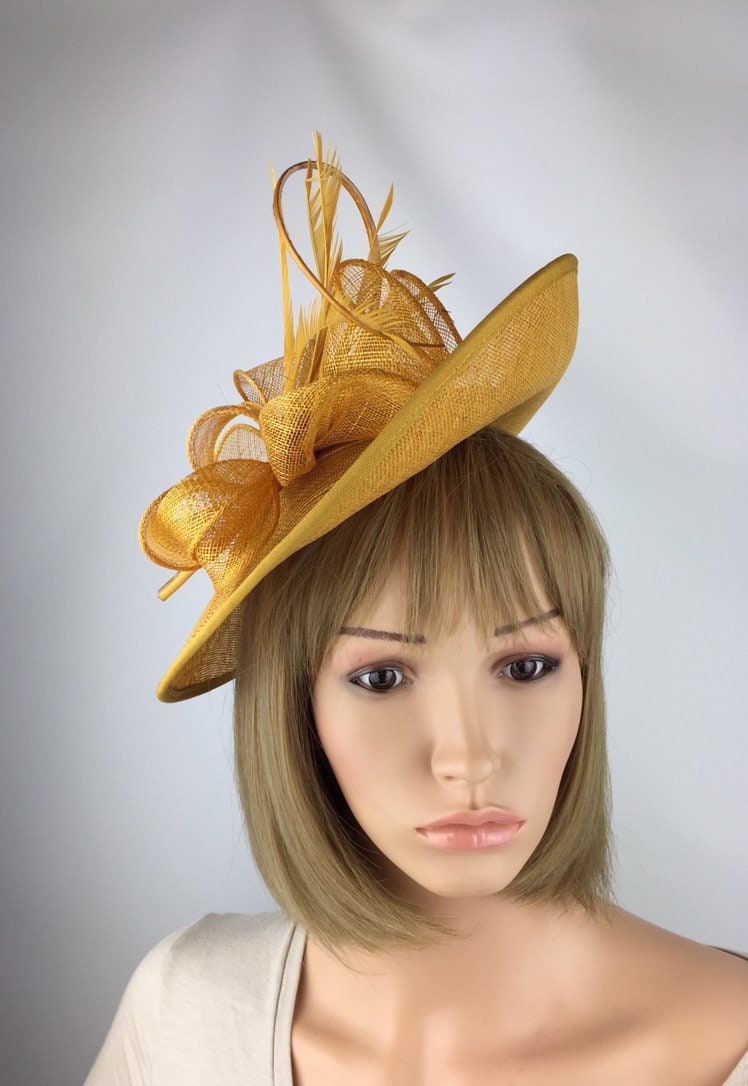 Gold Mustard Yellow Fascinators Hat Hatinator Wedding Hat Etsy