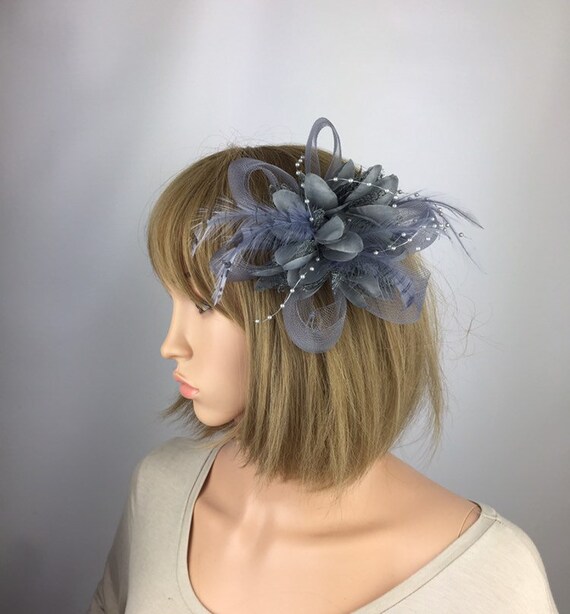 Grey Fascinator on Clip Grey Wedding 