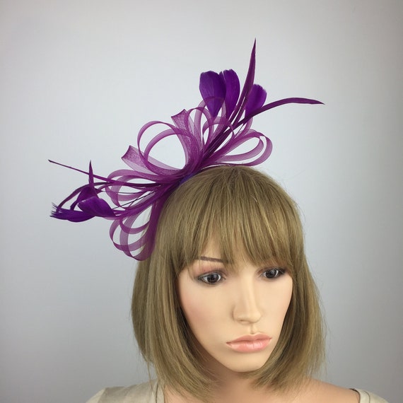 Magenta Purple Disc Fascinator with Upturned Brims Loops Bows and Feathers Kentucky Derby Hat Fascinator Magenta Purple Wine Satin With  main image 4