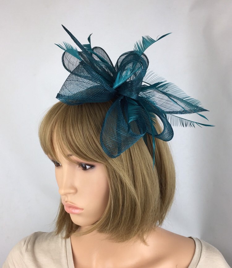 Teal Fascinator On Headband Blue Green Wedding Fascinator Etsy