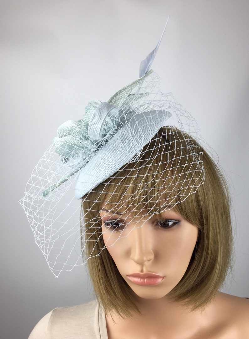 Pale Blue Fascinator Ice Blue Light Blue Fascinator On Clip Etsy