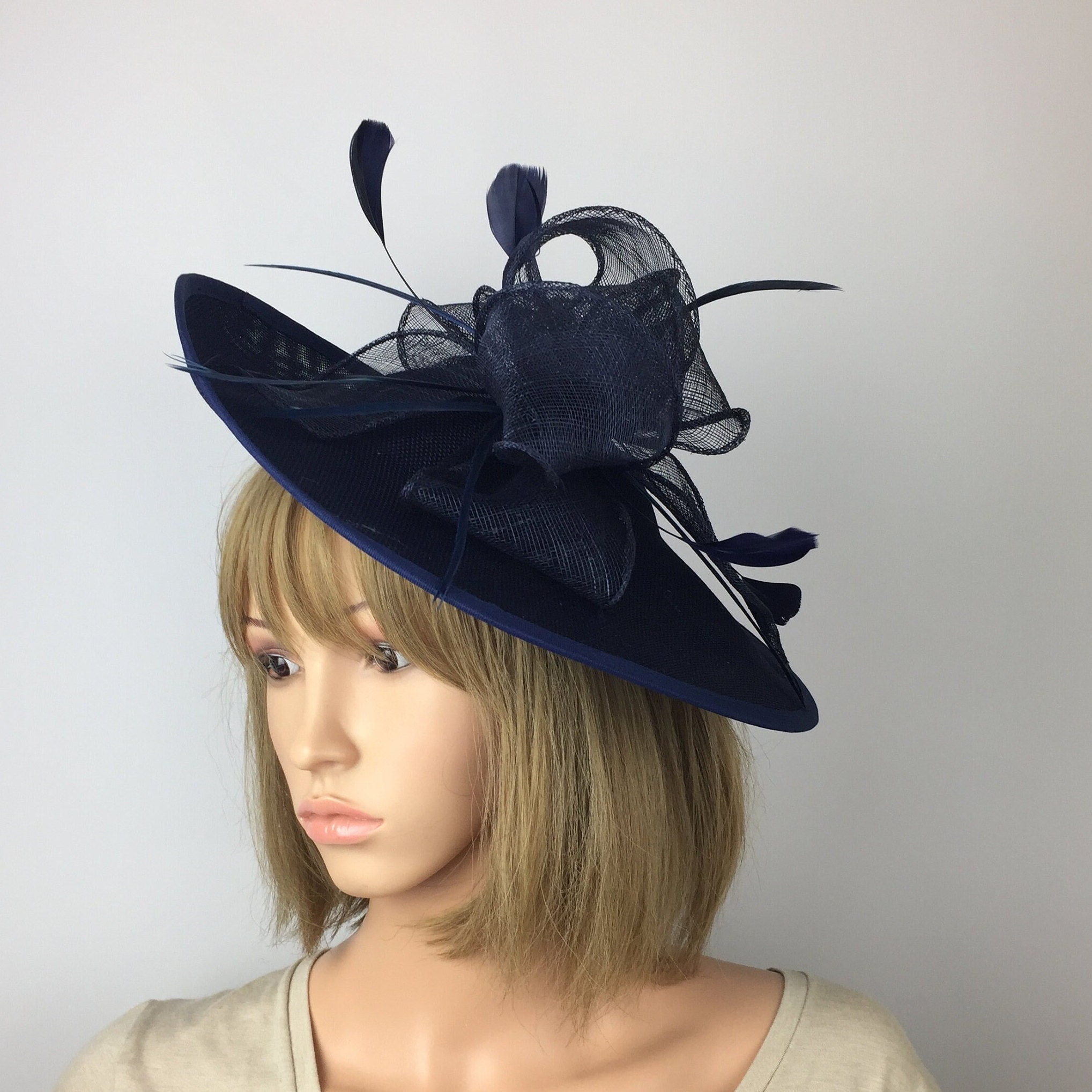 Navy Blue Fascinator Hat Dark Blue Wedding Hatinator Mother of Etsy