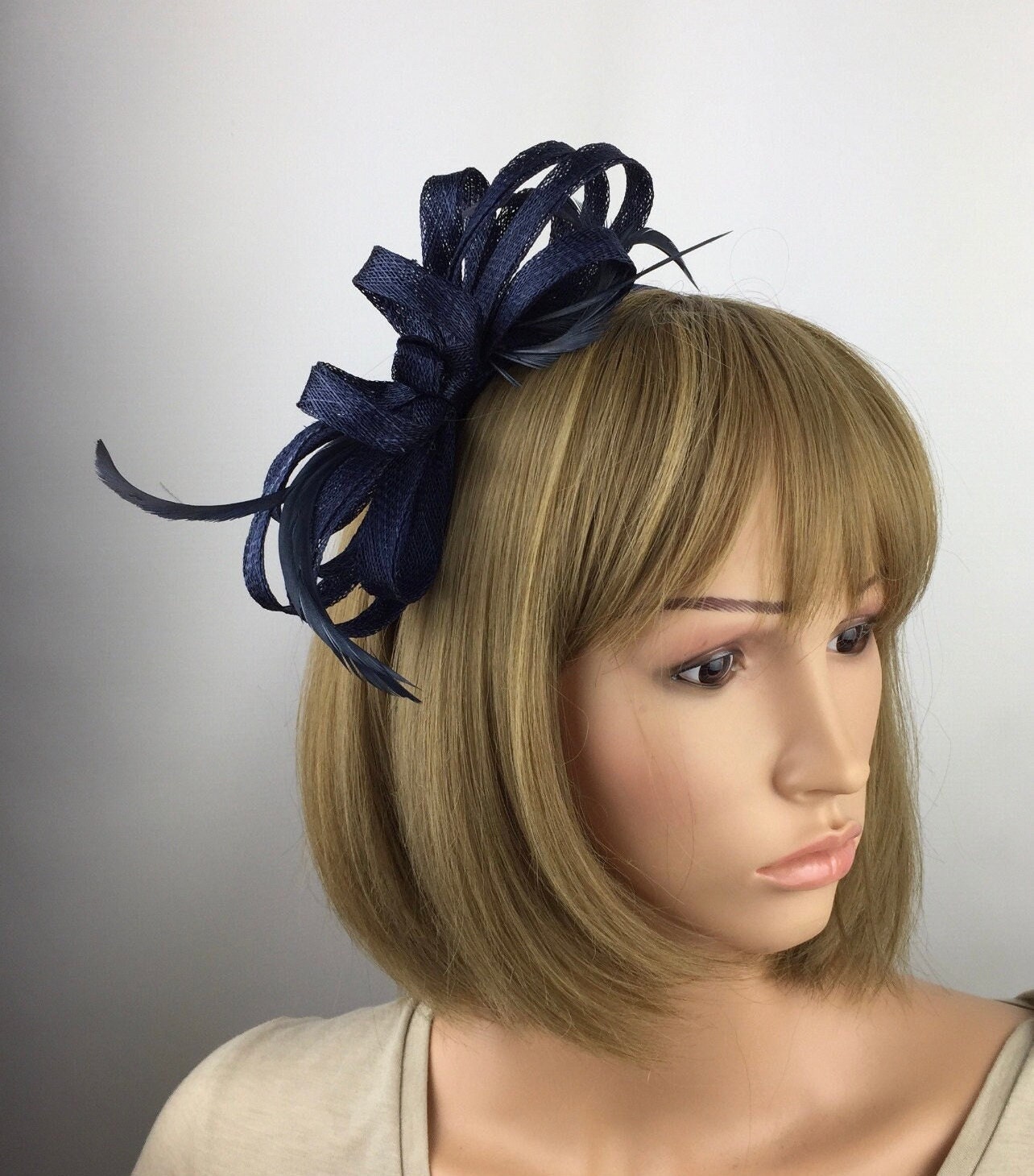Navy Blue Fascinator on Headband Dark 