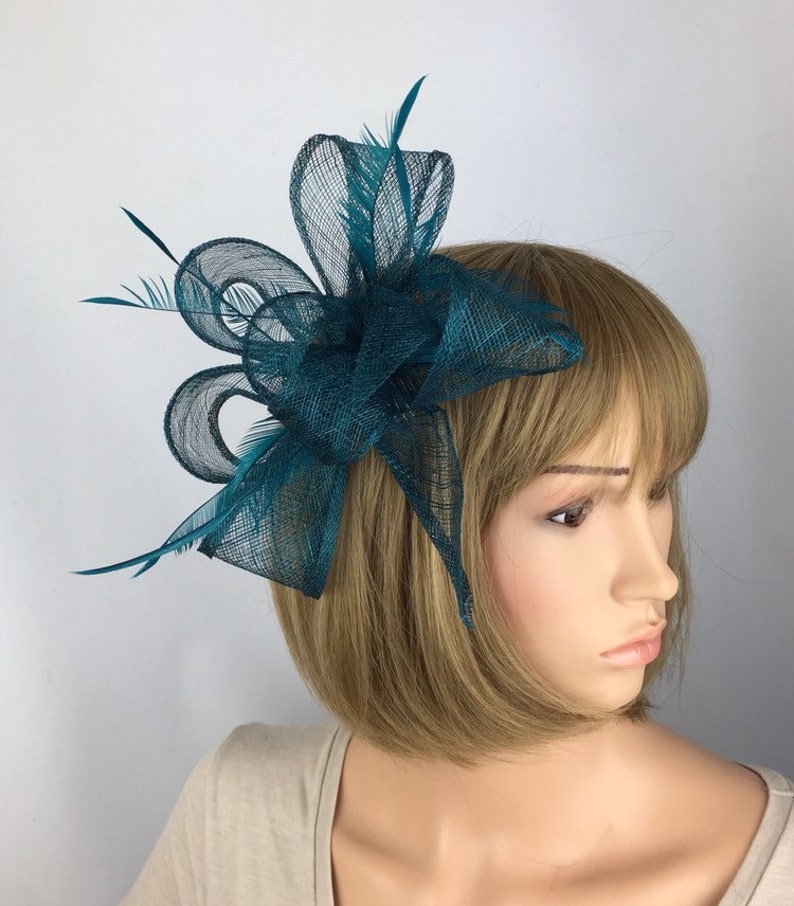 Teal Fascinator On Headband Blue Green Wedding Fascinator Etsy