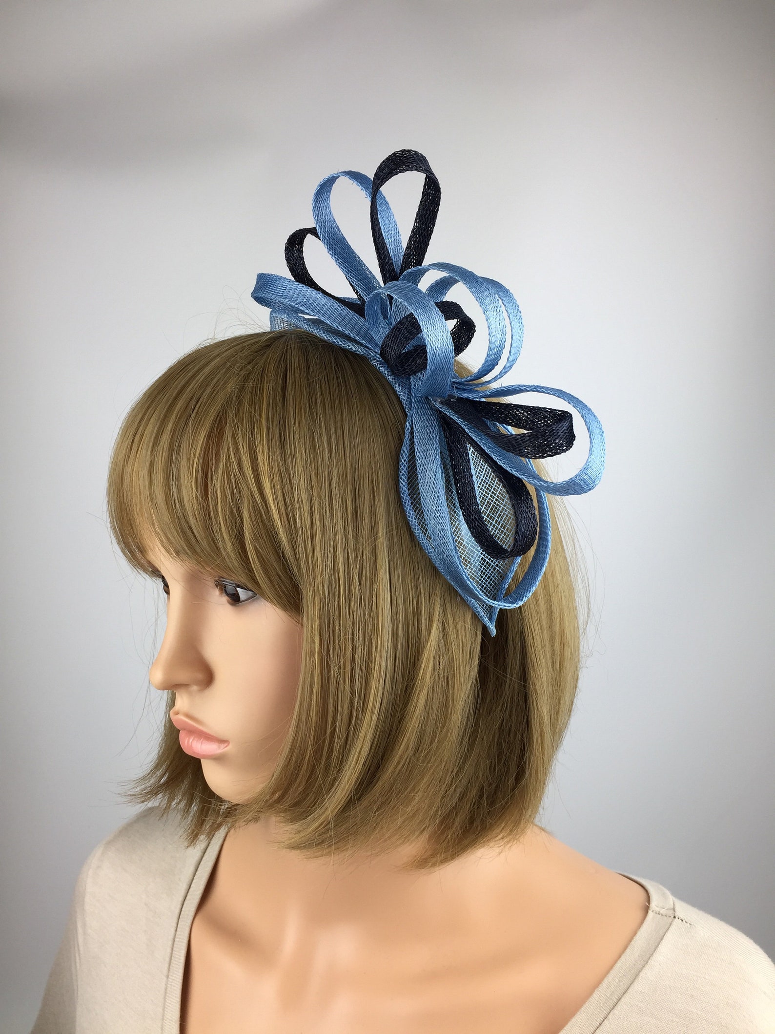 Cornflower Blue and Navy Blue Fascinator Hat Wedding Etsy
