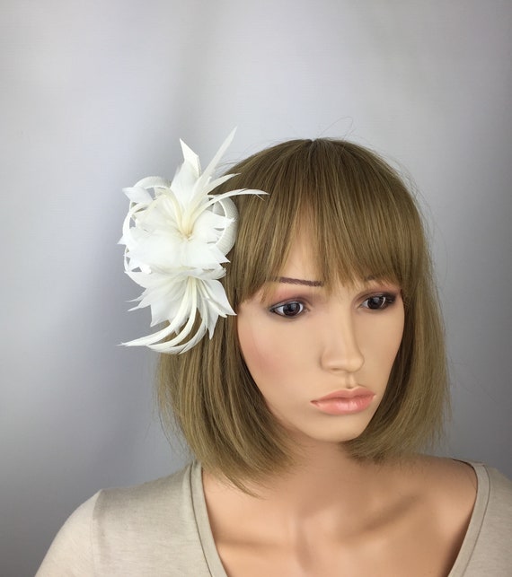 White Fascinator on Clip White Wedding 