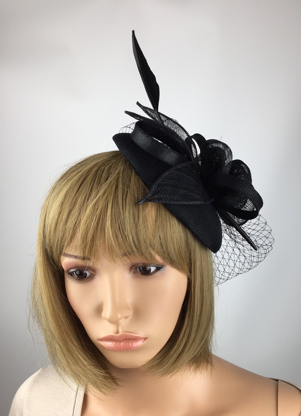 Black Fascinator on Clip Black Funeral Wedding Hat Mother of Etsy