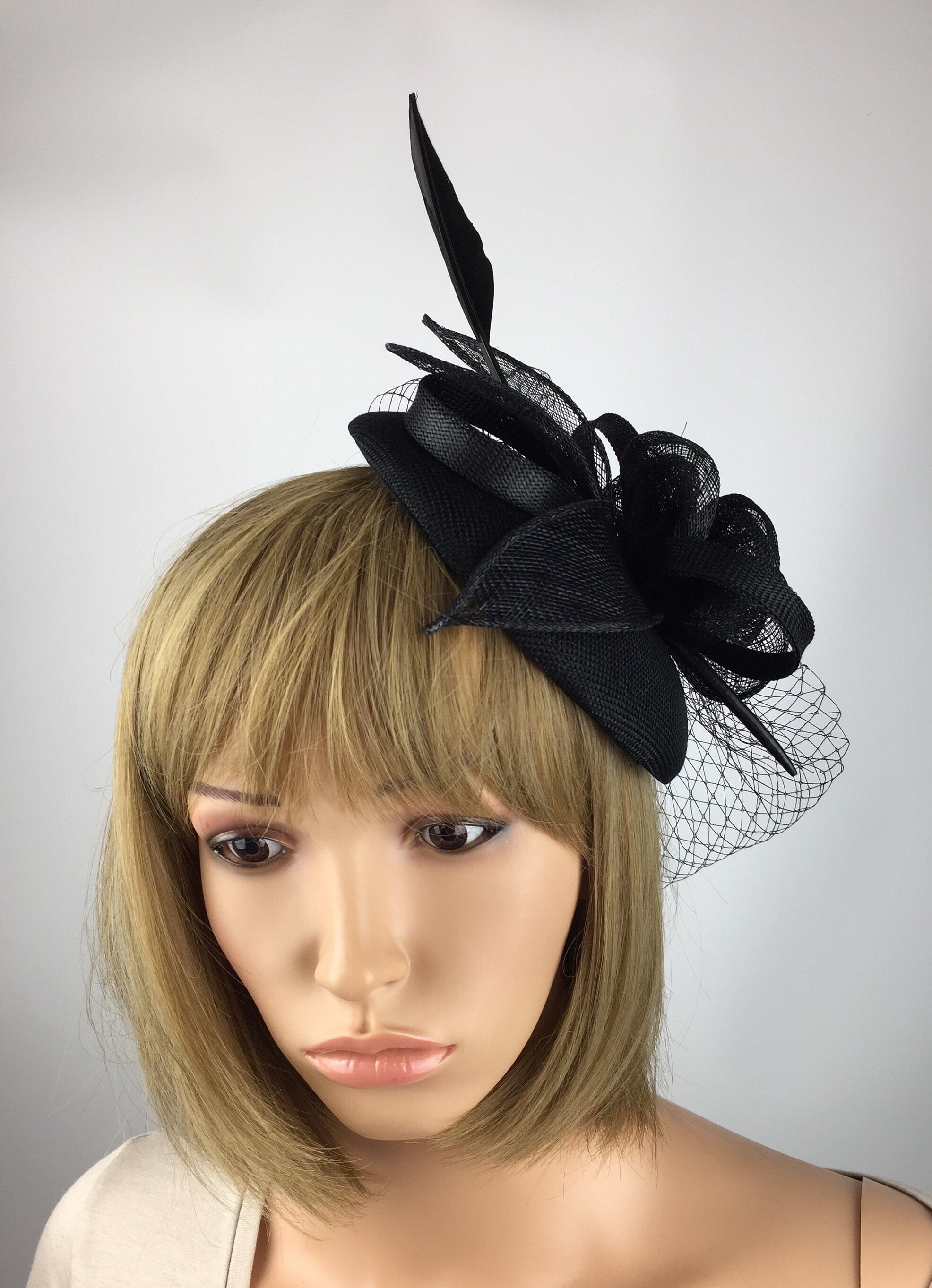 Black Fascinator on Clip Black Funeral Wedding Hat Mother of Etsy