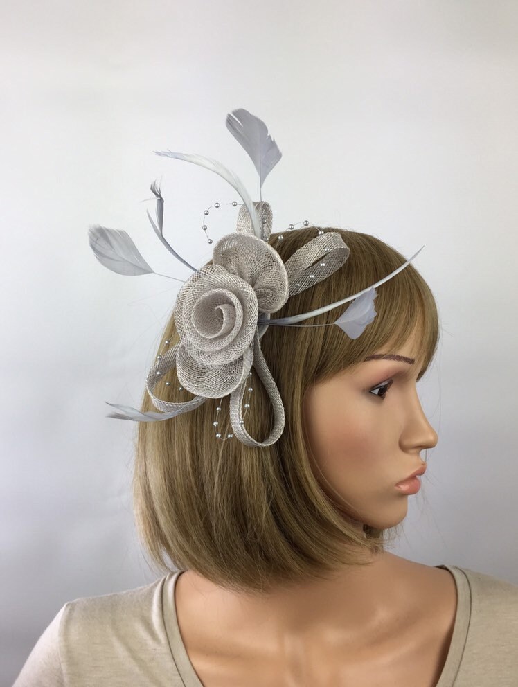 Pale Silver Grey Fascinator Light Grey Fascinator Bow Mother Etsy