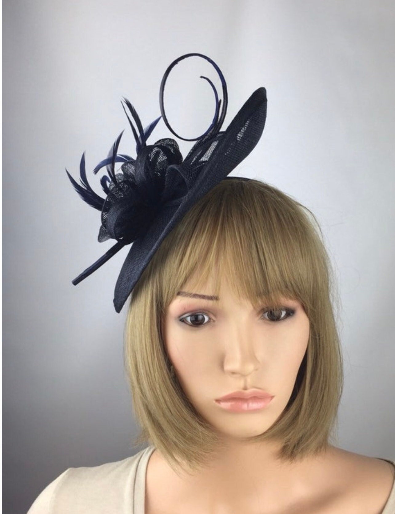 Blue Fascinator on Headband Feathers 