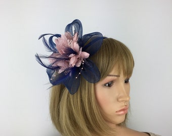 Navy Blue and Blush Fascinator Wedding fascinators Mother of the Bride Groom Races Ladies Day Occasion Hatinator